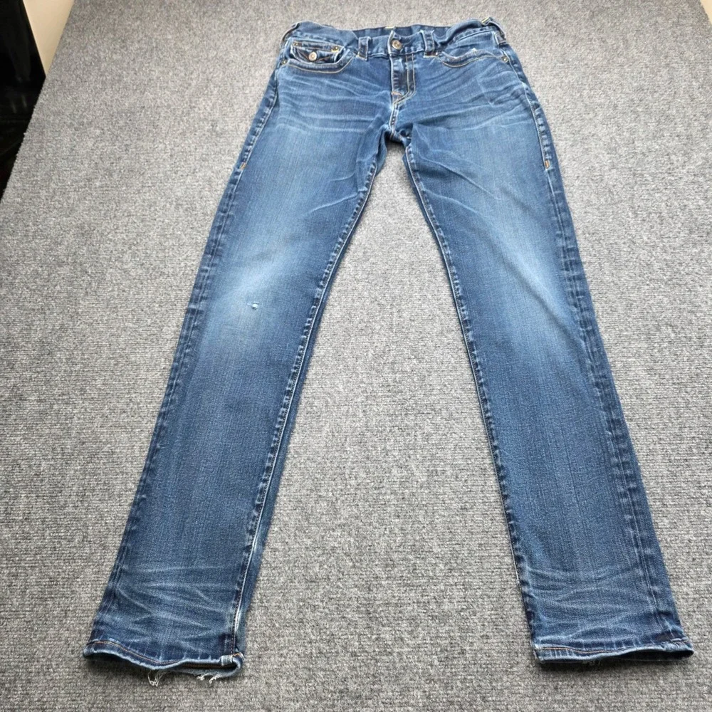 True Religion Geno Relaxed Slim Jeans Mens 31x32 Blue‎ Distressed Flap Pocket